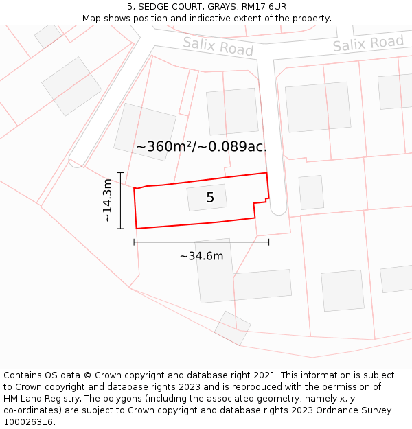 5, SEDGE COURT, GRAYS, RM17 6UR: Plot and title map