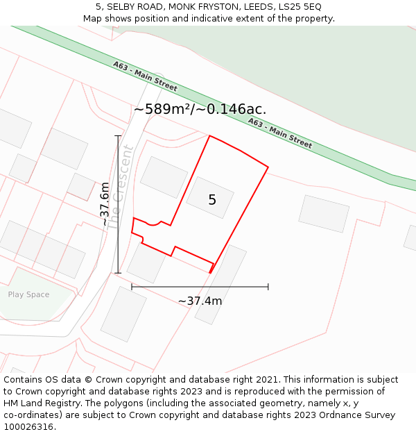 5, SELBY ROAD, MONK FRYSTON, LEEDS, LS25 5EQ: Plot and title map