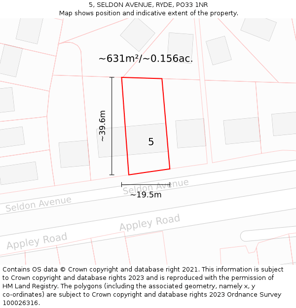 5, SELDON AVENUE, RYDE, PO33 1NR: Plot and title map