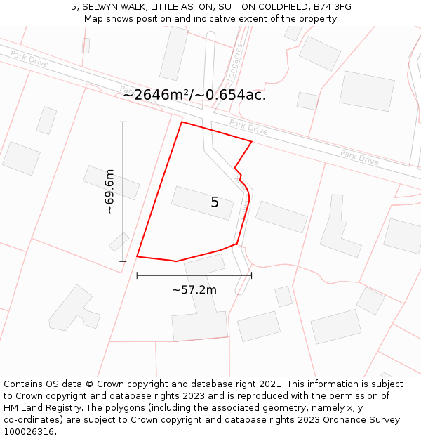 5, SELWYN WALK, LITTLE ASTON, SUTTON COLDFIELD, B74 3FG: Plot and title map