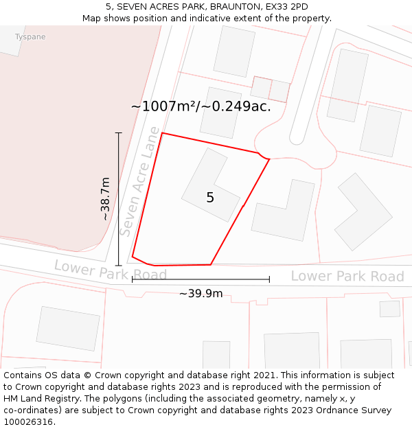 5, SEVEN ACRES PARK, BRAUNTON, EX33 2PD: Plot and title map