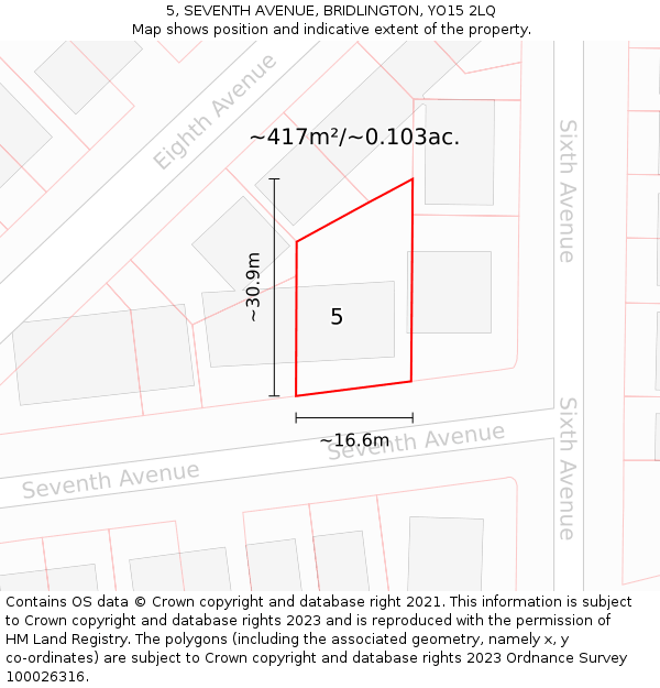 5, SEVENTH AVENUE, BRIDLINGTON, YO15 2LQ: Plot and title map