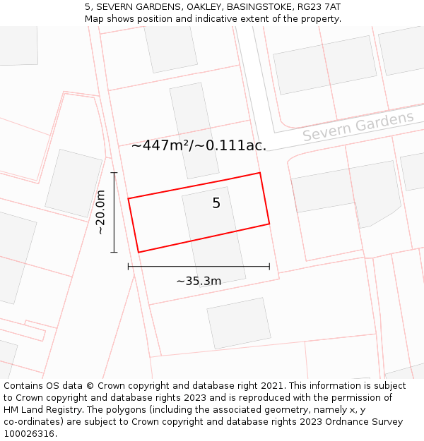 5, SEVERN GARDENS, OAKLEY, BASINGSTOKE, RG23 7AT: Plot and title map