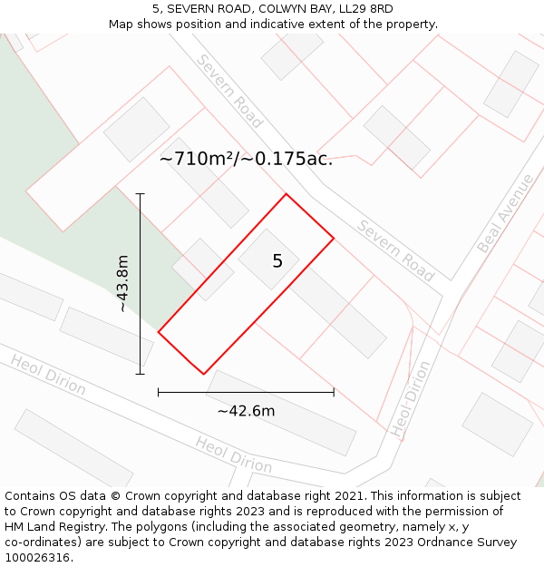 5, SEVERN ROAD, COLWYN BAY, LL29 8RD: Plot and title map