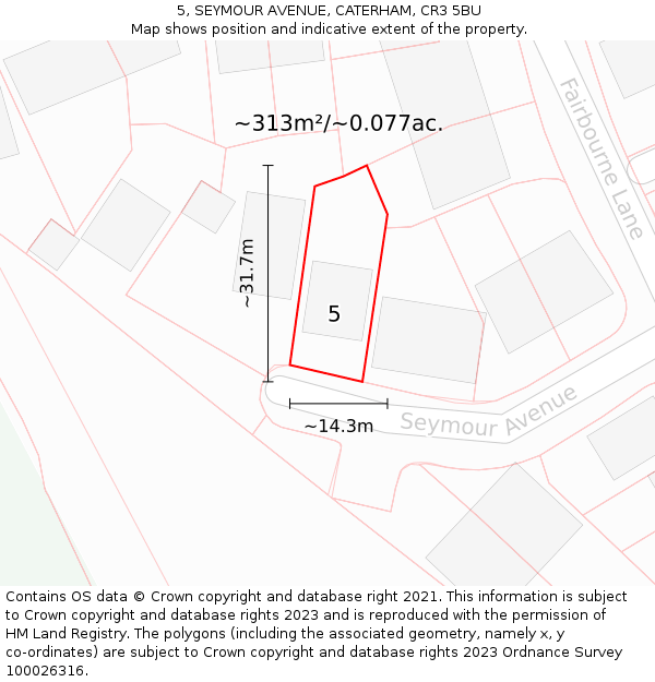 5, SEYMOUR AVENUE, CATERHAM, CR3 5BU: Plot and title map