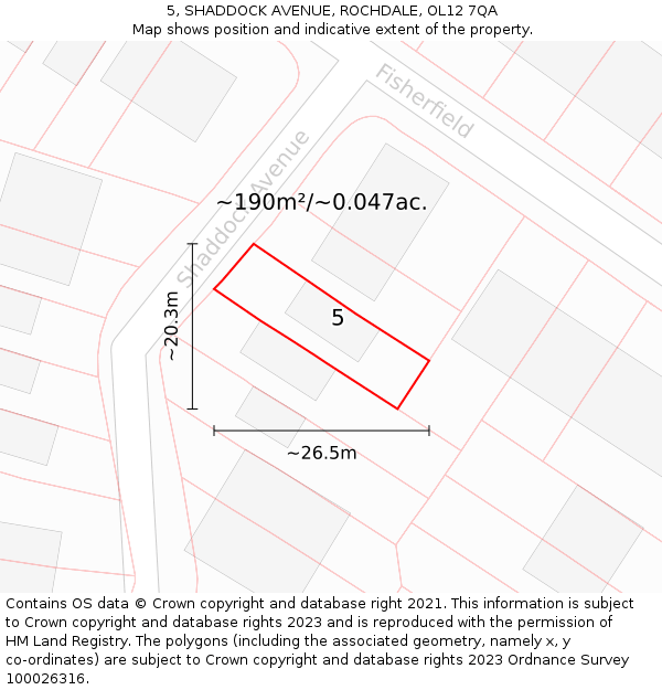 5, SHADDOCK AVENUE, ROCHDALE, OL12 7QA: Plot and title map