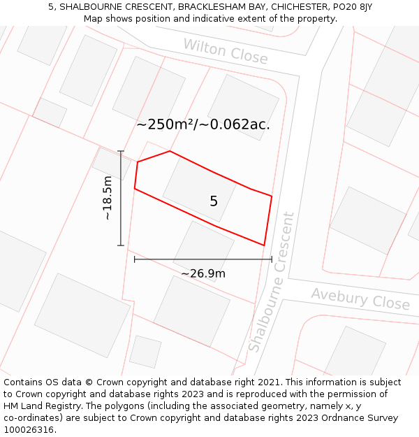 5, SHALBOURNE CRESCENT, BRACKLESHAM BAY, CHICHESTER, PO20 8JY: Plot and title map