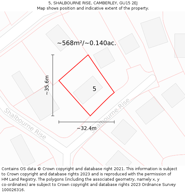 5, SHALBOURNE RISE, CAMBERLEY, GU15 2EJ: Plot and title map