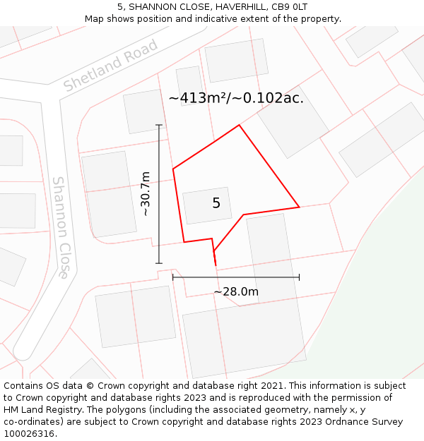 5, SHANNON CLOSE, HAVERHILL, CB9 0LT: Plot and title map