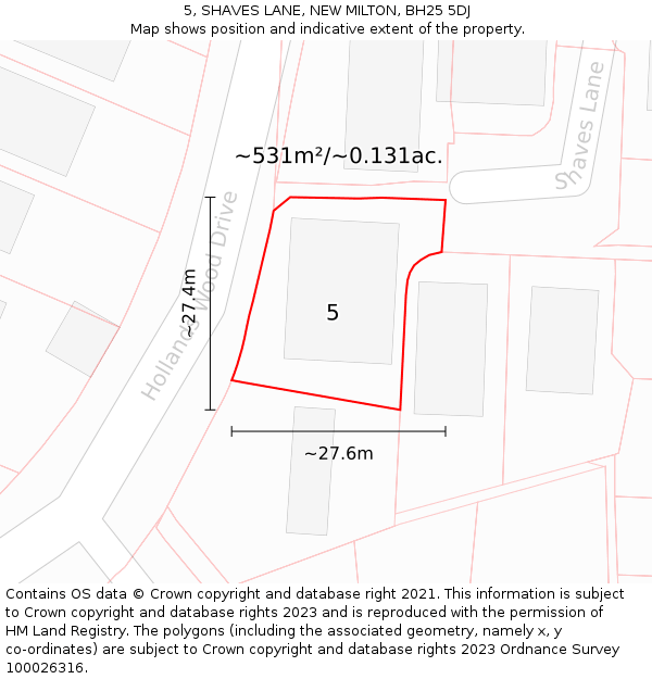 5, SHAVES LANE, NEW MILTON, BH25 5DJ: Plot and title map