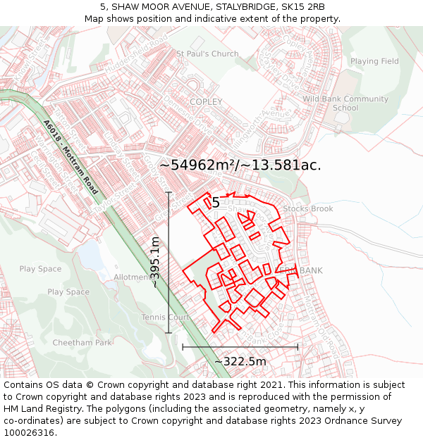 5, SHAW MOOR AVENUE, STALYBRIDGE, SK15 2RB: Plot and title map