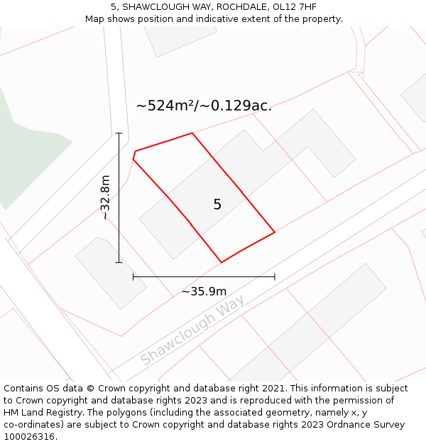 5, SHAWCLOUGH WAY, ROCHDALE, OL12 7HF: Plot and title map