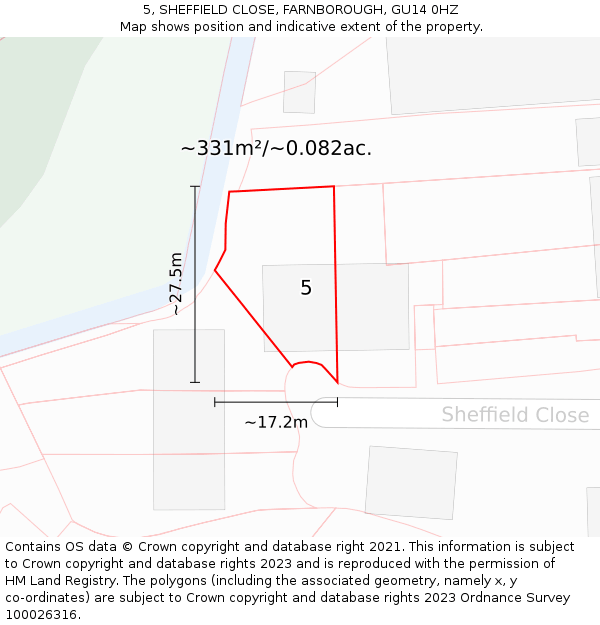 5, SHEFFIELD CLOSE, FARNBOROUGH, GU14 0HZ: Plot and title map