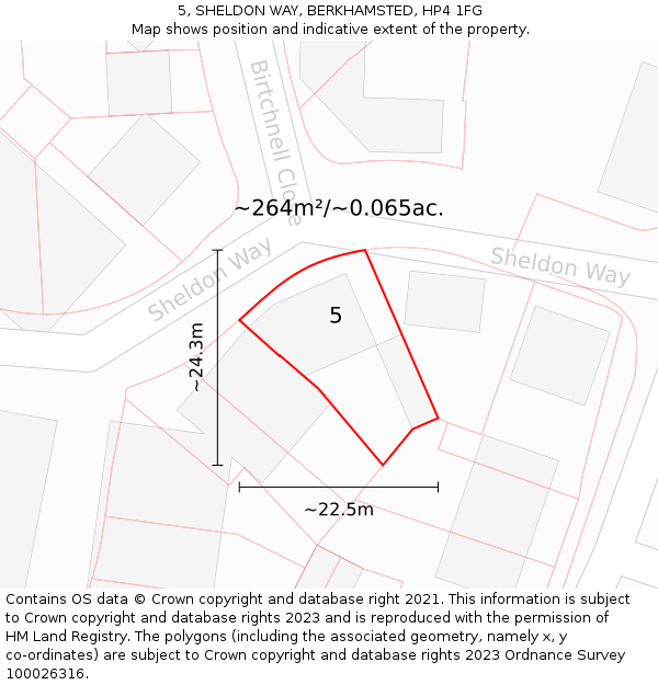 5, SHELDON WAY, BERKHAMSTED, HP4 1FG: Plot and title map