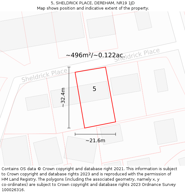 5, SHELDRICK PLACE, DEREHAM, NR19 1JD: Plot and title map