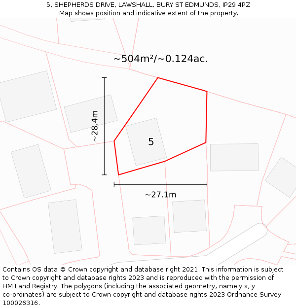 5, SHEPHERDS DRIVE, LAWSHALL, BURY ST EDMUNDS, IP29 4PZ: Plot and title map