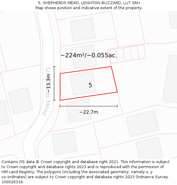 5, SHEPHERDS MEAD, LEIGHTON BUZZARD, LU7 3AH: Plot and title map