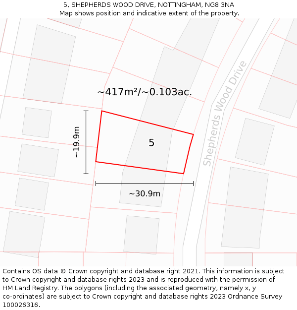 5, SHEPHERDS WOOD DRIVE, NOTTINGHAM, NG8 3NA: Plot and title map