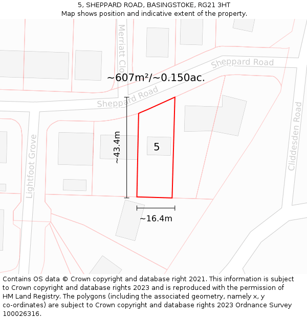 5, SHEPPARD ROAD, BASINGSTOKE, RG21 3HT: Plot and title map