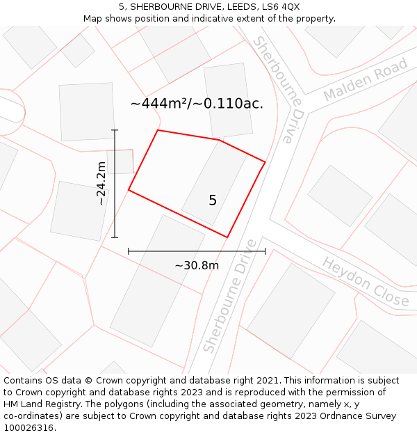 5, SHERBOURNE DRIVE, LEEDS, LS6 4QX: Plot and title map