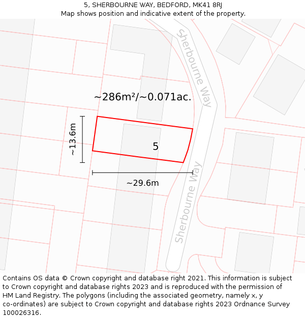 5, SHERBOURNE WAY, BEDFORD, MK41 8RJ: Plot and title map