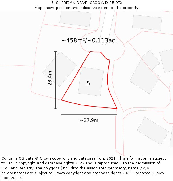 5, SHERIDAN DRIVE, CROOK, DL15 9TX: Plot and title map