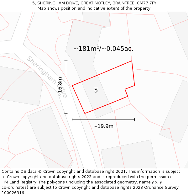 5, SHERINGHAM DRIVE, GREAT NOTLEY, BRAINTREE, CM77 7FY: Plot and title map