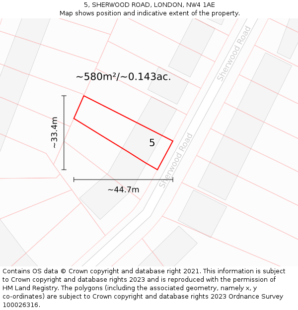 5, SHERWOOD ROAD, LONDON, NW4 1AE: Plot and title map