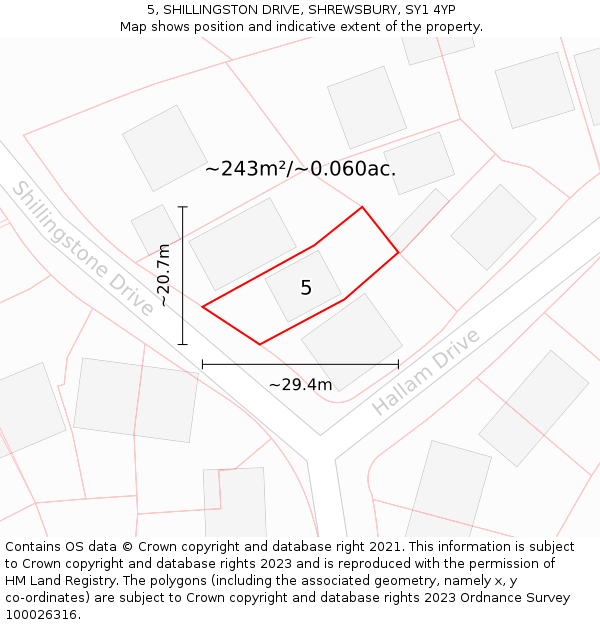 5, SHILLINGSTON DRIVE, SHREWSBURY, SY1 4YP: Plot and title map