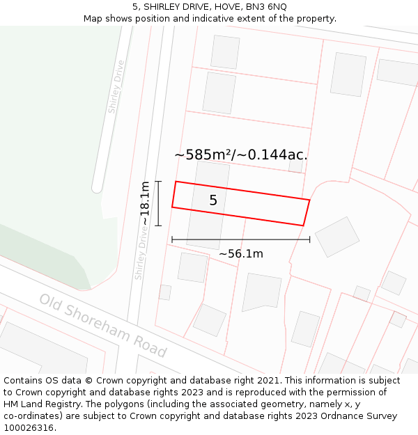 5, SHIRLEY DRIVE, HOVE, BN3 6NQ: Plot and title map