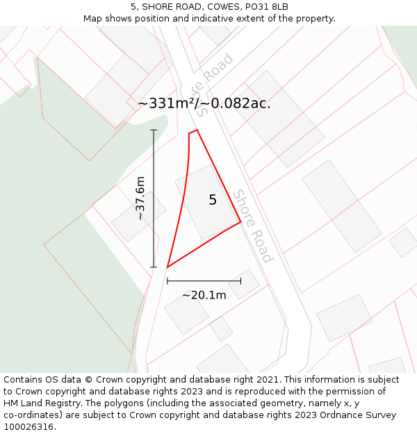 5, SHORE ROAD, COWES, PO31 8LB: Plot and title map