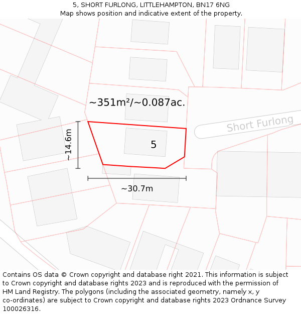 5, SHORT FURLONG, LITTLEHAMPTON, BN17 6NG: Plot and title map