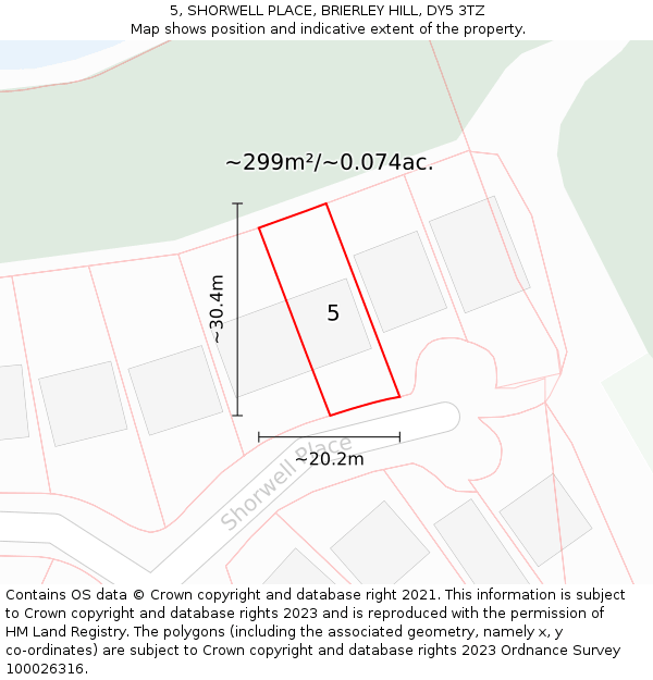 5, SHORWELL PLACE, BRIERLEY HILL, DY5 3TZ: Plot and title map