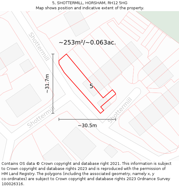 5, SHOTTERMILL, HORSHAM, RH12 5HG: Plot and title map