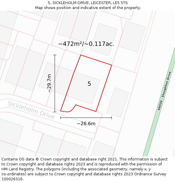5, SICKLEHOLM DRIVE, LEICESTER, LE5 5TS: Plot and title map