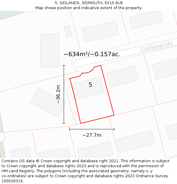 5, SIDLANDS, SIDMOUTH, EX10 8UE: Plot and title map
