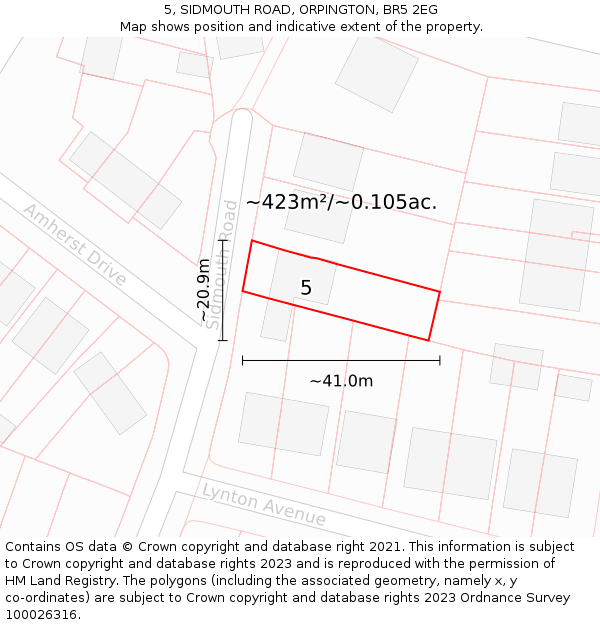 5, SIDMOUTH ROAD, ORPINGTON, BR5 2EG: Plot and title map