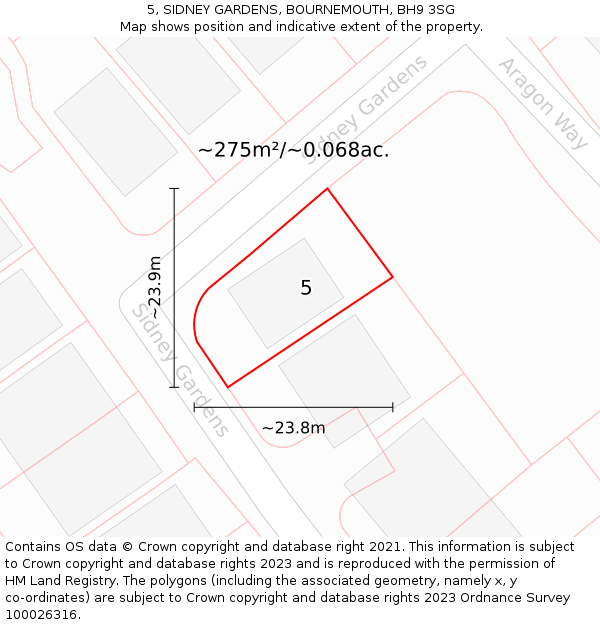 5, SIDNEY GARDENS, BOURNEMOUTH, BH9 3SG: Plot and title map