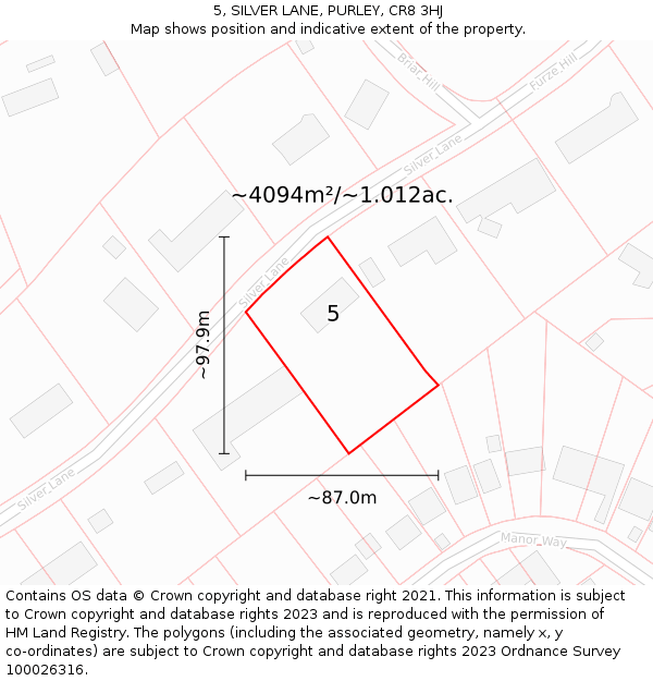 5, SILVER LANE, PURLEY, CR8 3HJ: Plot and title map