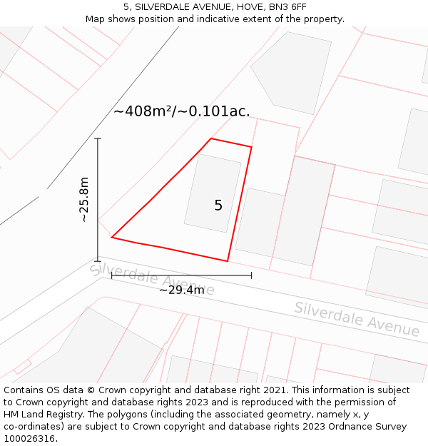 5, SILVERDALE AVENUE, HOVE, BN3 6FF: Plot and title map