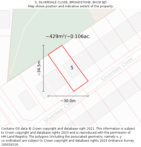 5, SILVERDALE CLOSE, BROADSTONE, BH18 9JD: Plot and title map