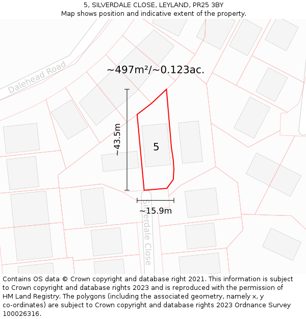 5, SILVERDALE CLOSE, LEYLAND, PR25 3BY: Plot and title map