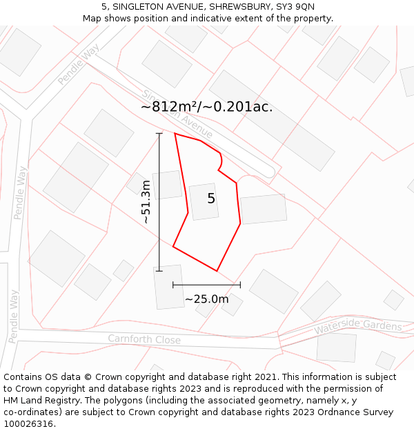 5, SINGLETON AVENUE, SHREWSBURY, SY3 9QN: Plot and title map