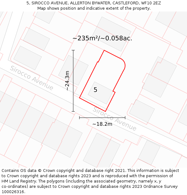 5, SIROCCO AVENUE, ALLERTON BYWATER, CASTLEFORD, WF10 2EZ: Plot and title map