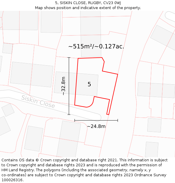5, SISKIN CLOSE, RUGBY, CV23 0WJ: Plot and title map