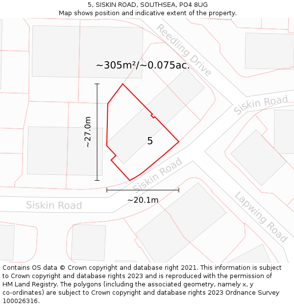 5, SISKIN ROAD, SOUTHSEA, PO4 8UG: Plot and title map