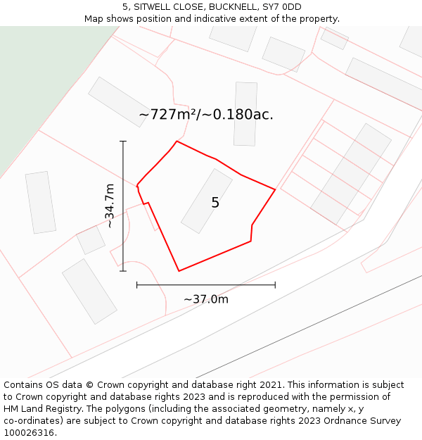 5, SITWELL CLOSE, BUCKNELL, SY7 0DD: Plot and title map