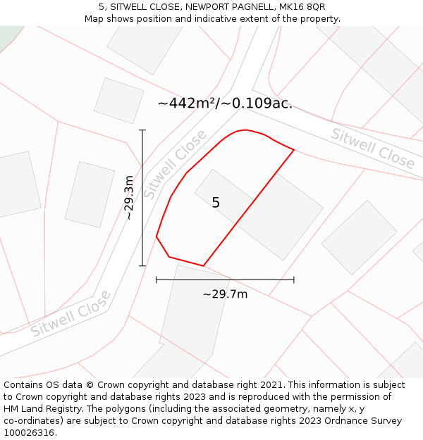 5, SITWELL CLOSE, NEWPORT PAGNELL, MK16 8QR: Plot and title map