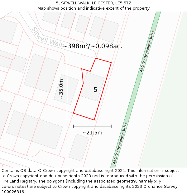 5, SITWELL WALK, LEICESTER, LE5 5TZ: Plot and title map