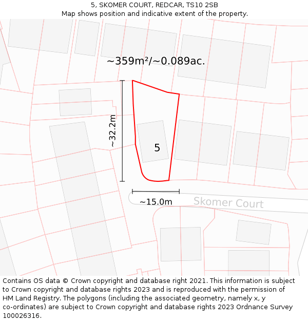 5, SKOMER COURT, REDCAR, TS10 2SB: Plot and title map